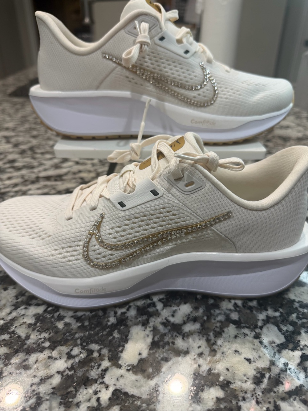 Nike Women's Cream/Gold Crystal-Embellished Athletic Sneakers